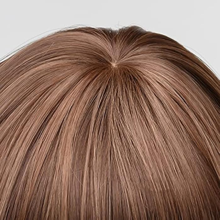 DILLARDS Blonde Mix Ombre Dark Brown Bob Closure Wig For Women Short Straight Synthetic Hair With Bangs Flapper Wigs For Daily Cosplay Brunette 10Inch - Image 5